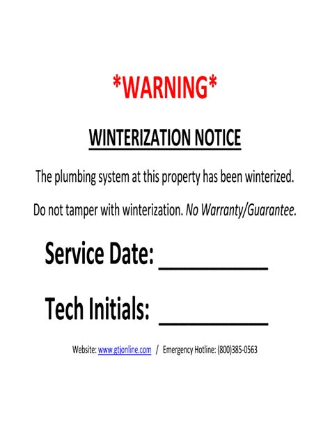 Printable Winterization Notice